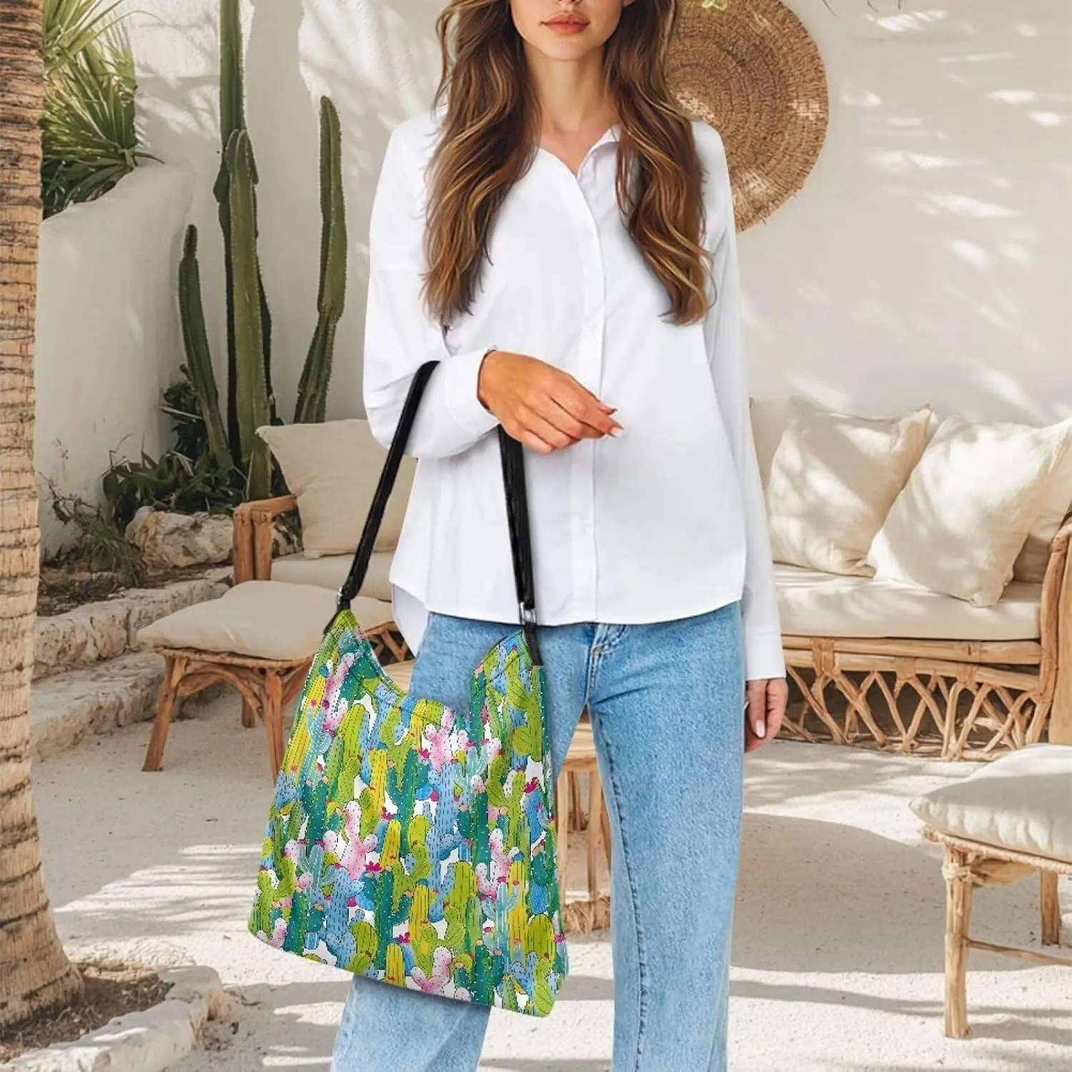 Women's Large Size Canvas Shoulder Cossbody Bag Ladies Zipper Messegner Tote Handbags Satchel Adjustable Straps