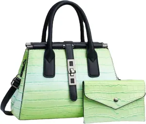 Women's Leather Crocodile Pattern Large Shoulder Bags Crossbody Handbag Top-Handle Bags Embossed Tote Purse