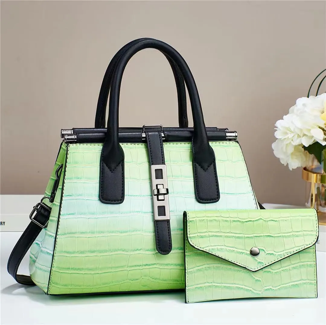 Women's Leather Crocodile Pattern Large Shoulder Bags Crossbody Handbag Top-Handle Bags Embossed Tote Purse
