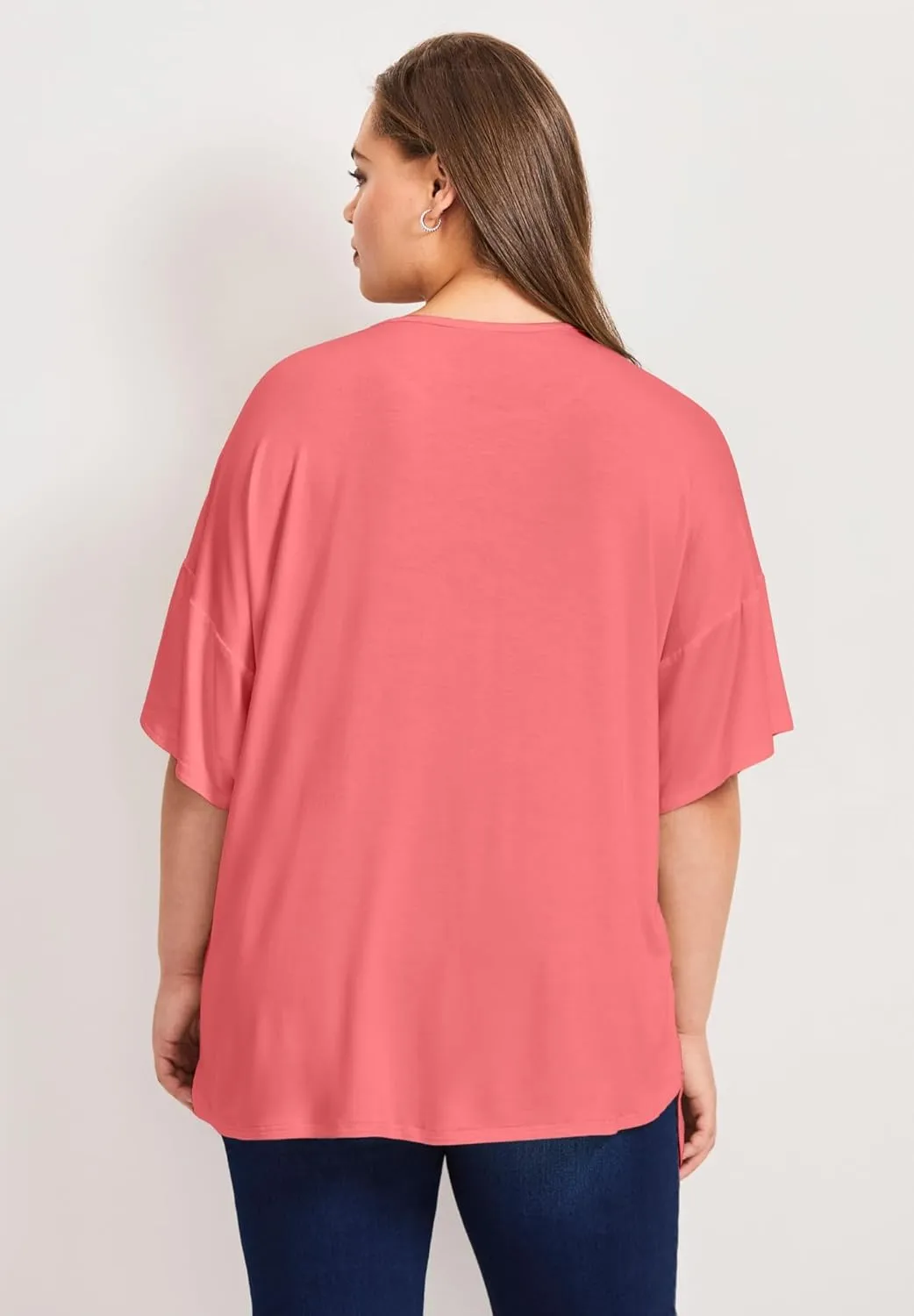 Women's Plus Size Mixed Media Floral Print Top