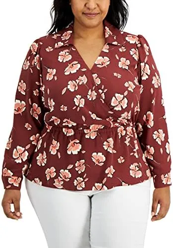 Women's Plus Size Printed Faux-Wrap Top