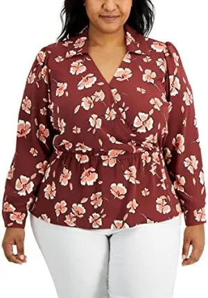 Women's Plus Size Printed Faux-Wrap Top