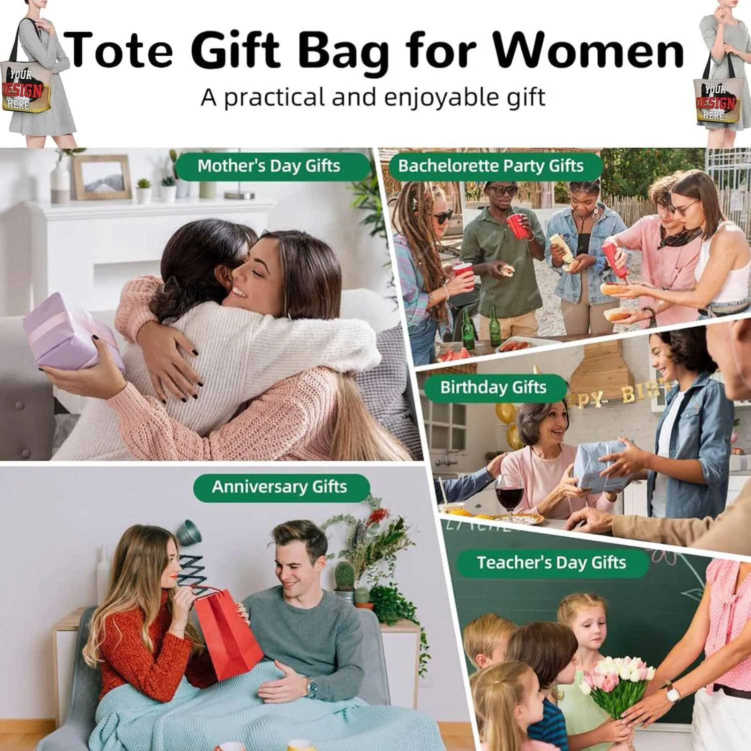 Women's Tote Bags Personalized Tote Bags with Zipper Custom Tote Bags for Shopping Travel Business Work Beach Customized Gift