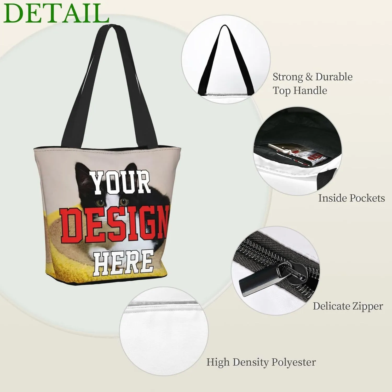Women's Tote Bags Personalized Tote Bags with Zipper Custom Tote Bags for Shopping Travel Business Work Beach Customized Gift