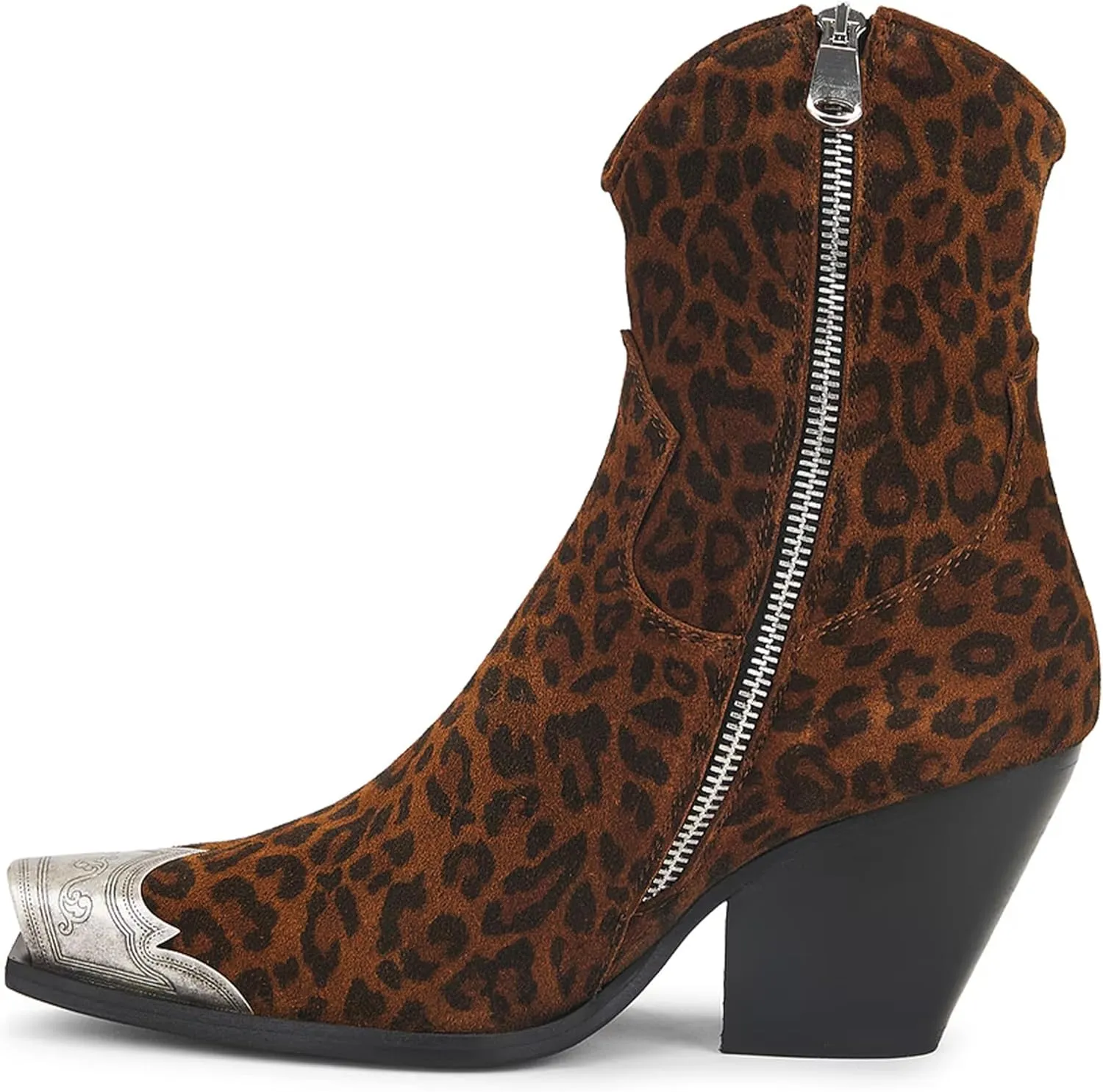 Womens Western Ankle Boots Engraved Metal Toe Cowgirl Booties Stacked Block Heeled Cowboy Boots Fashion Western Party Heeled Shoes