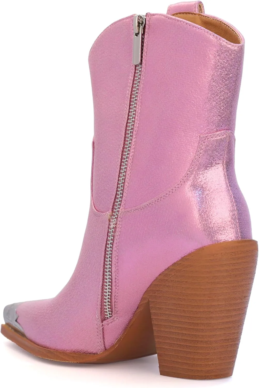 Womens Western Ankle Boots Engraved Metal Toe Cowgirl Booties Stacked Block Heeled Cowboy Boots Fashion Western Party Heeled Shoes