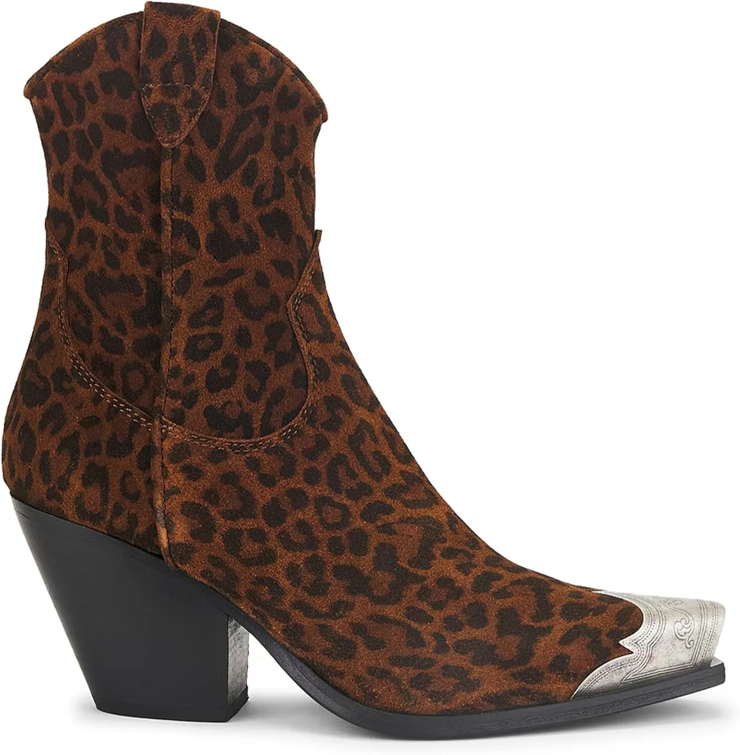 Womens Western Ankle Boots Engraved Metal Toe Cowgirl Booties Stacked Block Heeled Cowboy Boots Fashion Western Party Heeled Shoes