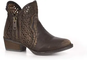 Women's Western Bootie Cutout in Cowhide Leather Brown