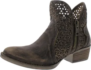 Women's Western Bootie Cutout in Cowhide Leather Brown