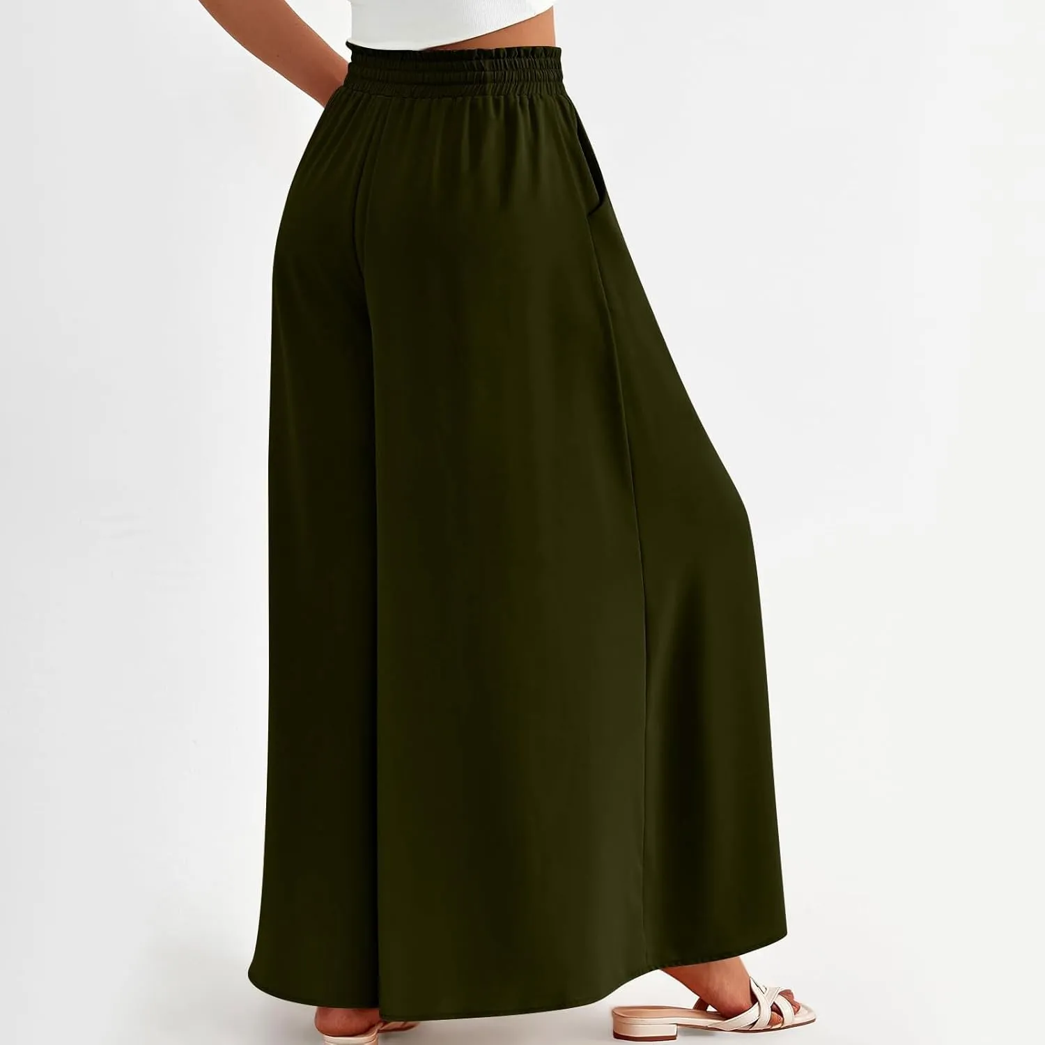 Womens Wide Leg Boho Pants Floral Solid Flowy Pants Lounge Beach with Pocket Resort Wear for Women 2025 Trendy
