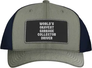 World's Okayest Garbage Collector Driver - Leather Black Patch Engraved Trucker Hat