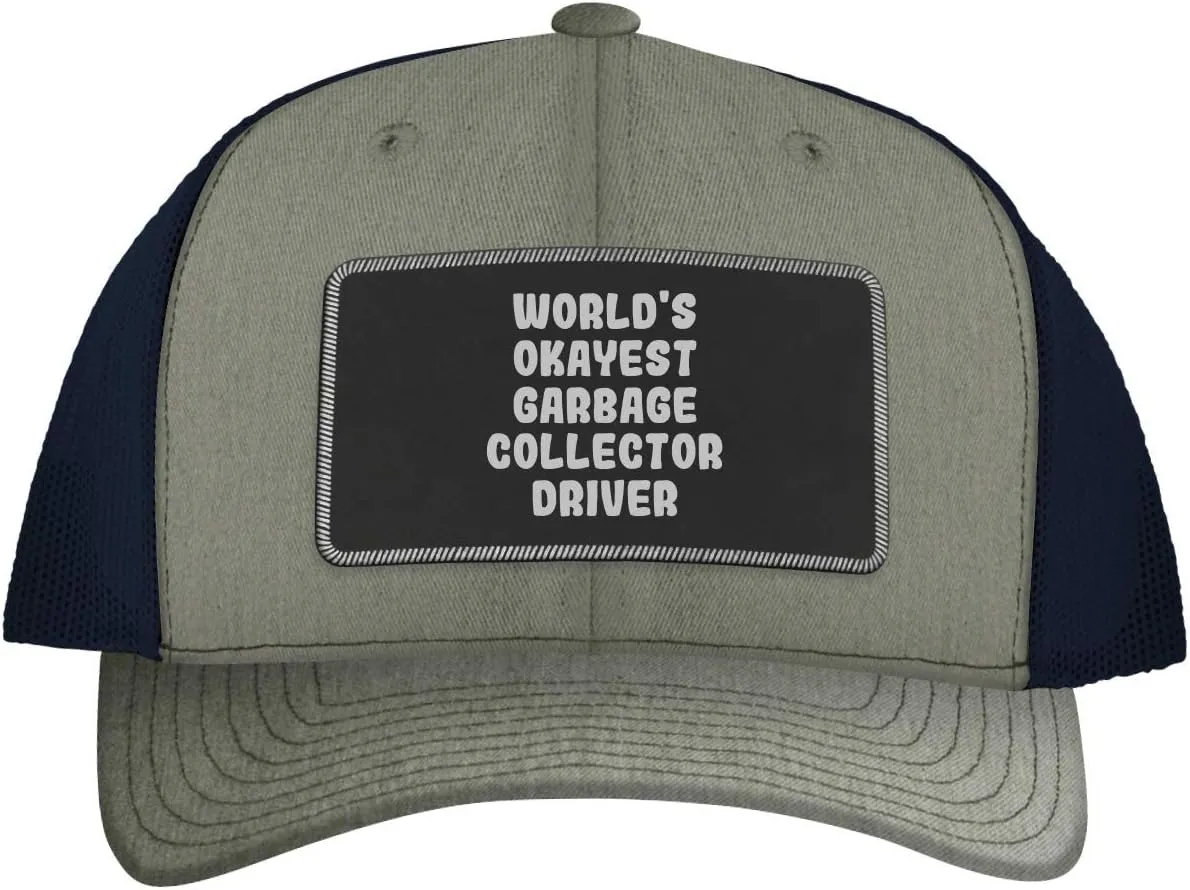 World's Okayest Garbage Collector Driver - Leather Black Patch Engraved Trucker Hat