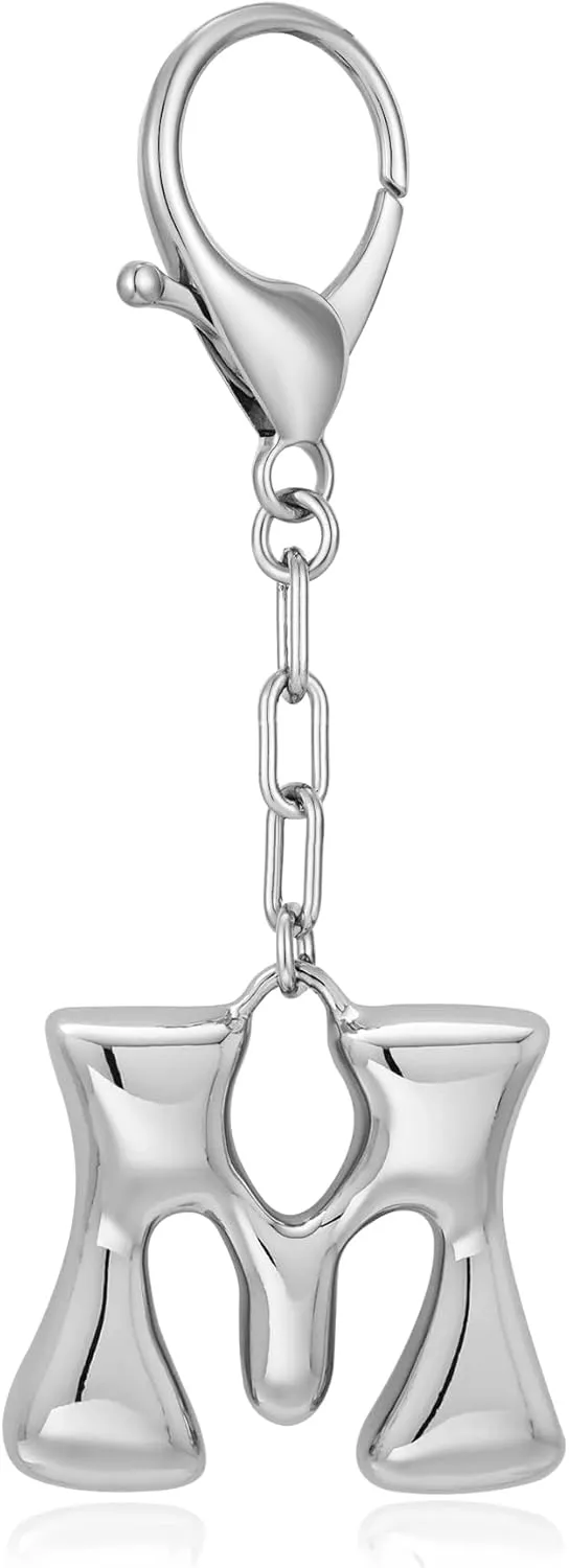 WOWORAMA Initial Letter Keychain for Women Chunky Gold Bubble Letter Bag Charm Purse Charm Personalized Keyrings Accessories