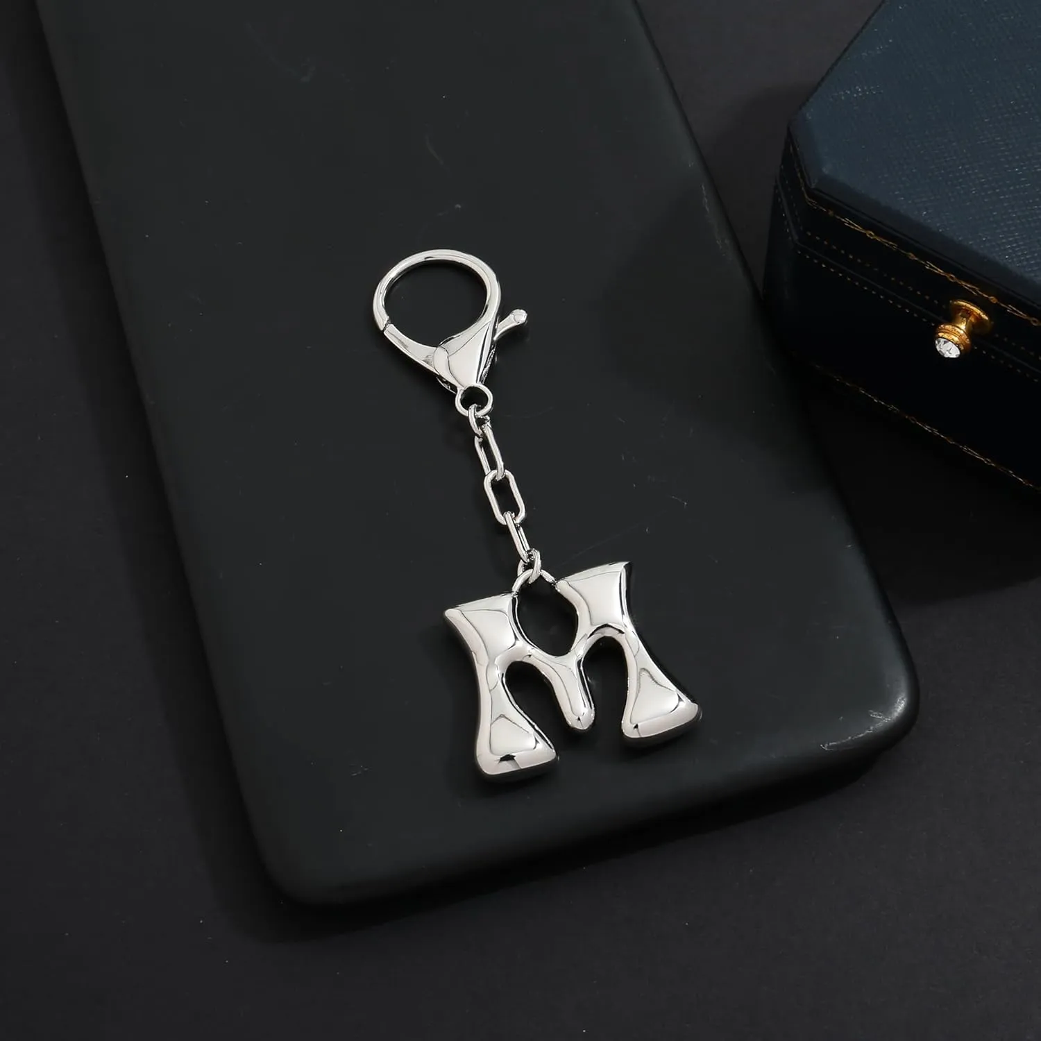 WOWORAMA Initial Letter Keychain for Women Chunky Gold Bubble Letter Bag Charm Purse Charm Personalized Keyrings Accessories