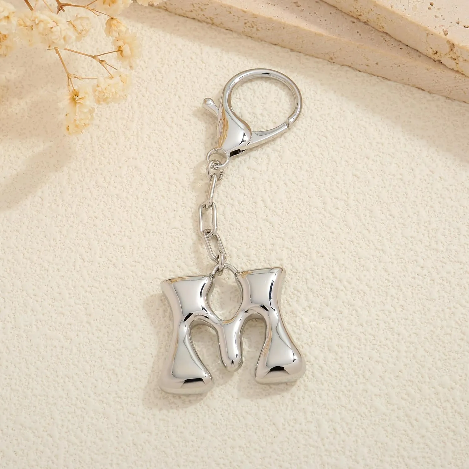 WOWORAMA Initial Letter Keychain for Women Chunky Gold Bubble Letter Bag Charm Purse Charm Personalized Keyrings Accessories