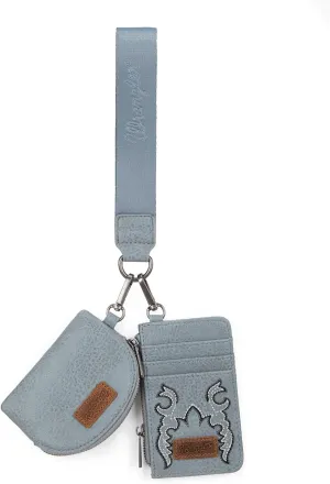 Wrangler KeyChain Wristlet Wallets for Women Western Dual Pouch Wristlet Embroidered Boot Scroll Card Holder Wallet With Zipper