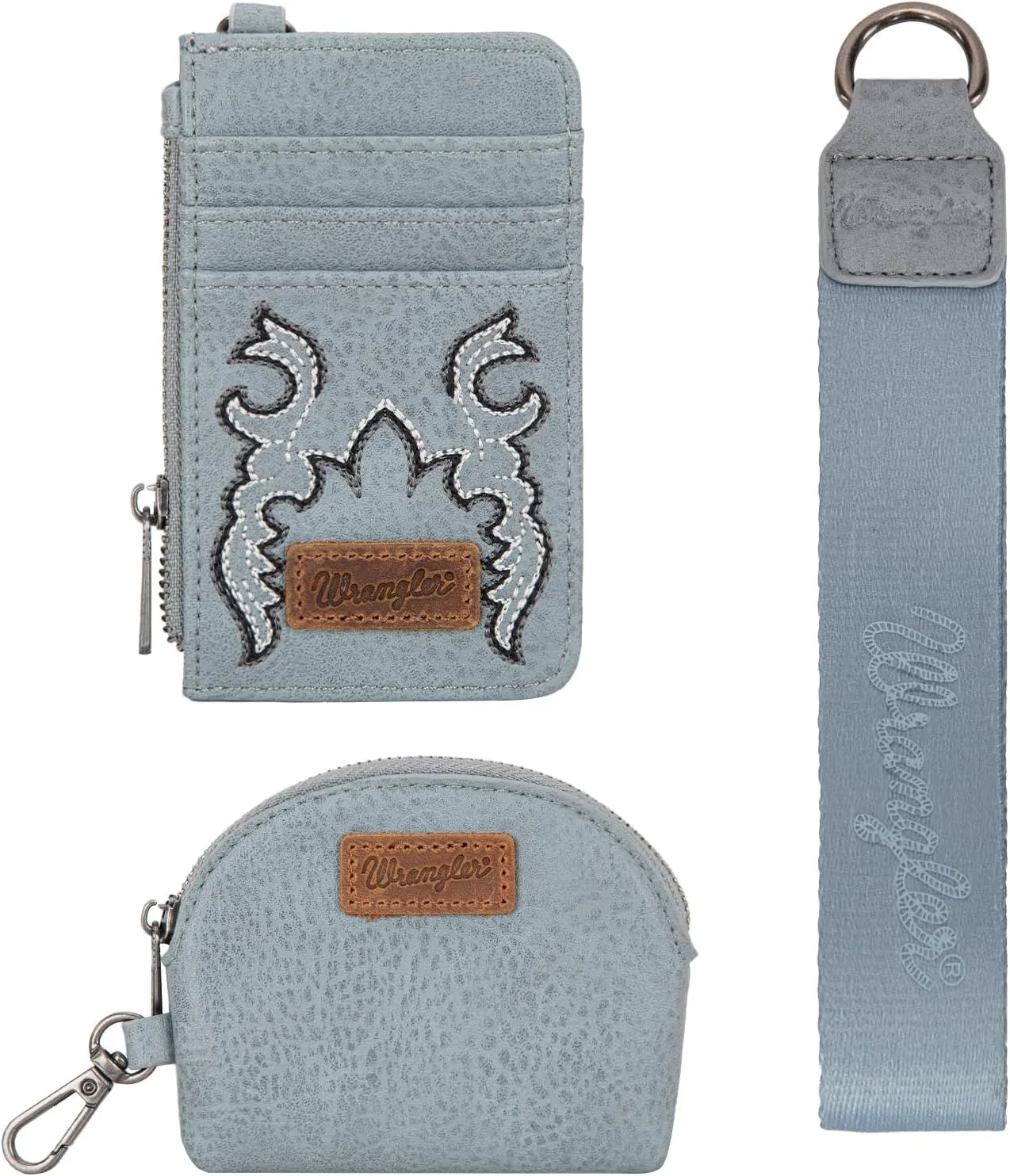 Wrangler KeyChain Wristlet Wallets for Women Western Dual Pouch Wristlet Embroidered Boot Scroll Card Holder Wallet With Zipper