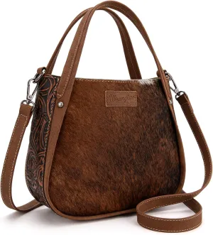 Wrangler Small Tote Purse for Women Western Cowhide Designer Top-handle Handbags with Strap