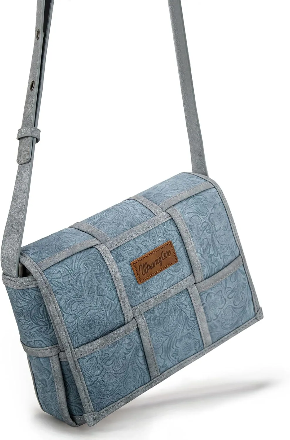 Wrangler Woven Flap Crossbody Bag for Women Floral Tooled Cross Body Purse