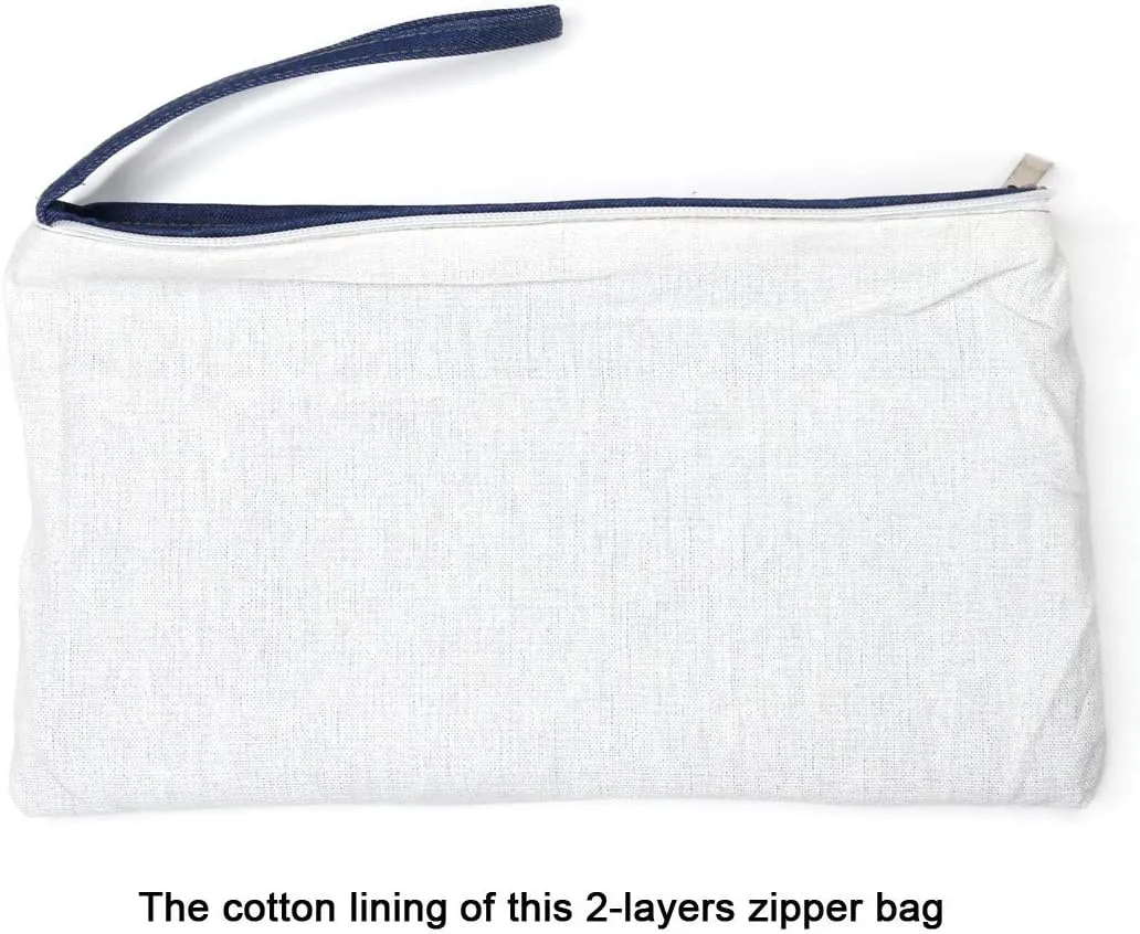 Wristlet Cotton Canvas Zipper Cosmetic Bag Makeup Bags Tool Organizer with Cotton Lining, Beige, 5.11"x7.48", Pack of 4