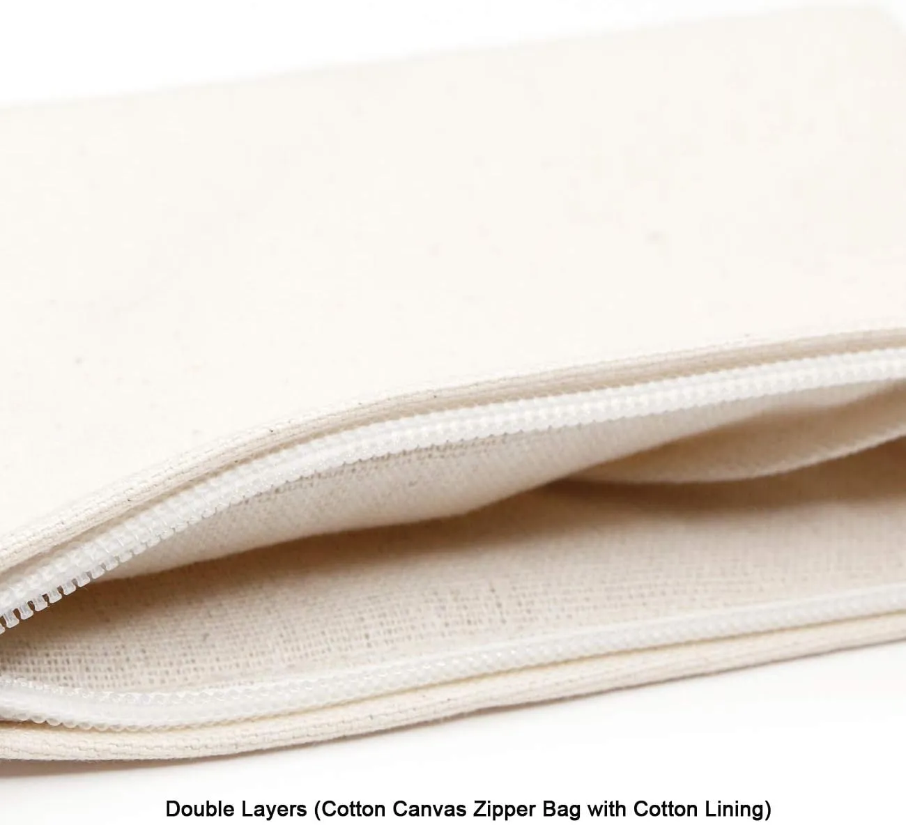 Wristlet Cotton Canvas Zipper Cosmetic Bag Makeup Bags Tool Organizer with Cotton Lining, Beige, 5.11"x7.48", Pack of 4
