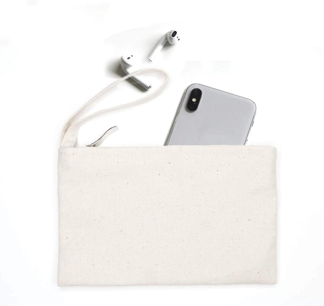 Wristlet Cotton Canvas Zipper Cosmetic Bag Makeup Bags Tool Organizer with Cotton Lining, Beige, 5.11"x7.48", Pack of 4