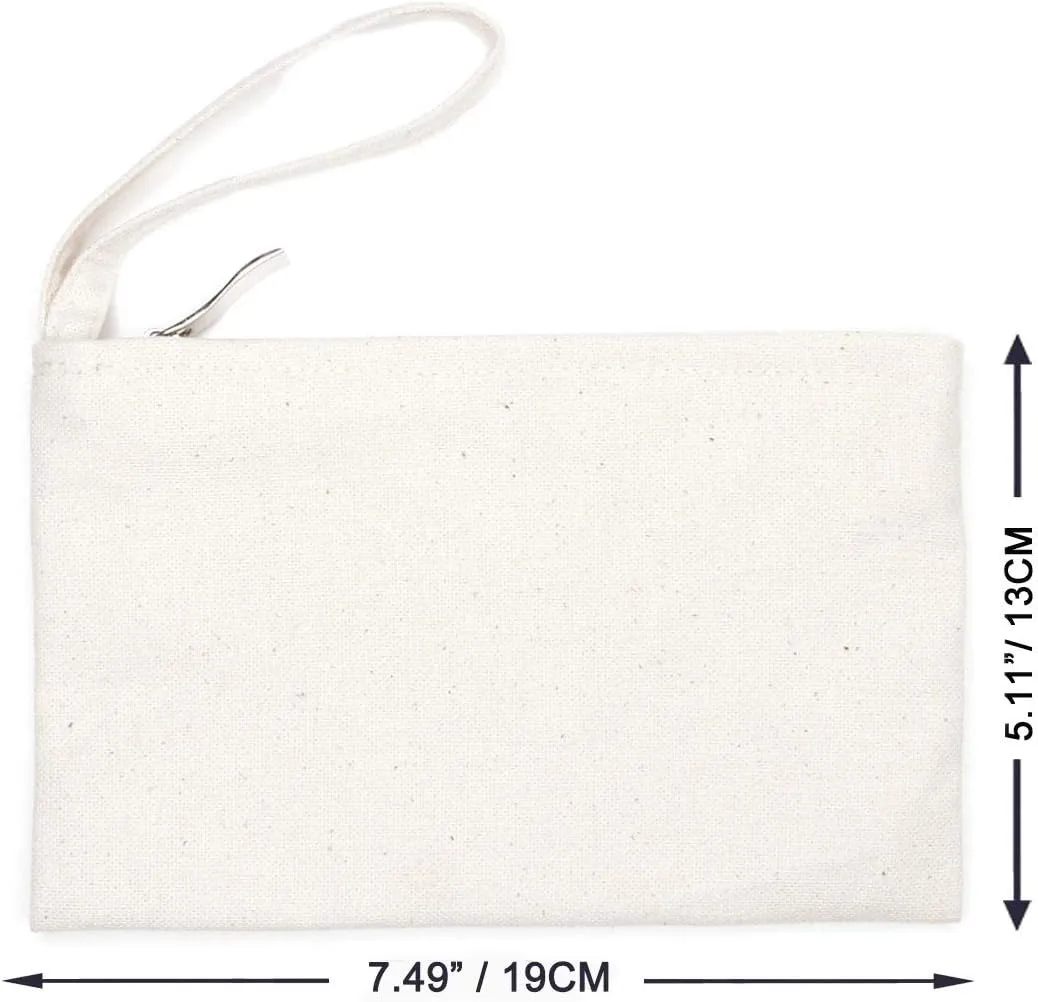 Wristlet Cotton Canvas Zipper Cosmetic Bag Makeup Bags Tool Organizer with Cotton Lining, Beige, 5.11"x7.48", Pack of 4