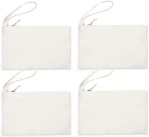 Wristlet Cotton Canvas Zipper Cosmetic Bag Makeup Bags Tool Organizer with Cotton Lining, Beige, 5.11"x7.48", Pack of 4