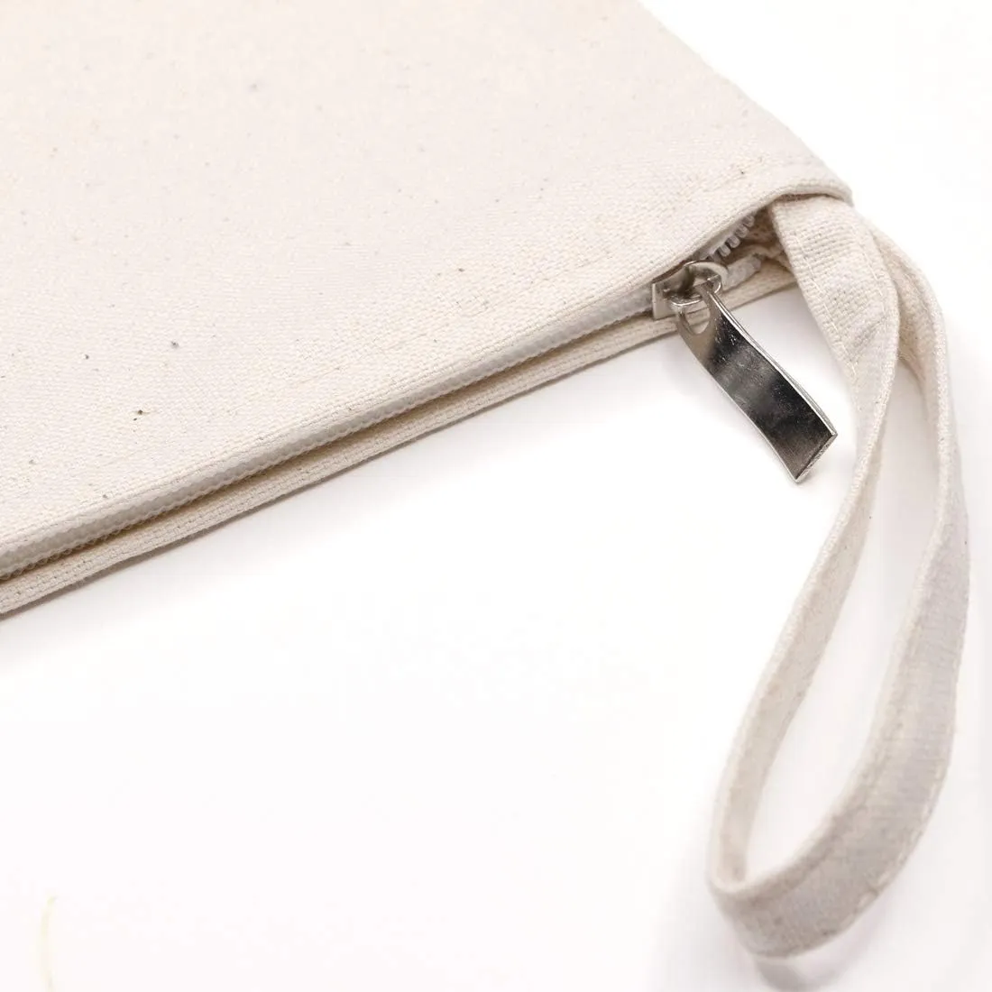 Wristlet Cotton Canvas Zipper Cosmetic Bag Makeup Bags Tool Organizer with Cotton Lining, Beige, 5.11"x7.48", Pack of 4