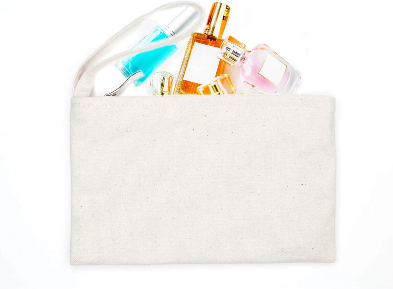 Wristlet Cotton Canvas Zipper Cosmetic Bag Makeup Bags Tool Organizer with Cotton Lining, Beige, 5.11"x7.48", Pack of 4