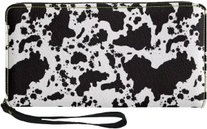 Wristlet Wallet for Women Black Cow Spots Pattern Zip Purse Leather Wallet Coin Purse for Men Card Holder Phone Organizer