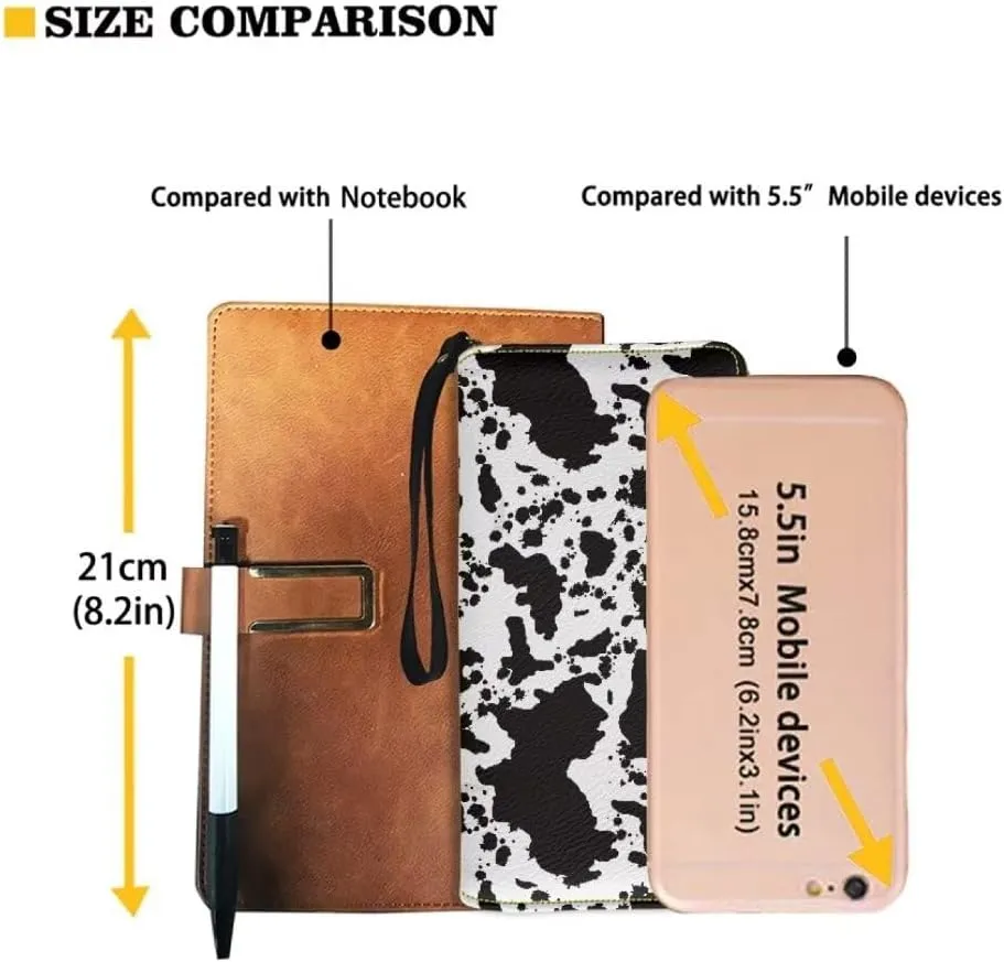 Wristlet Wallet for Women Black Cow Spots Pattern Zip Purse Leather Wallet Coin Purse for Men Card Holder Phone Organizer