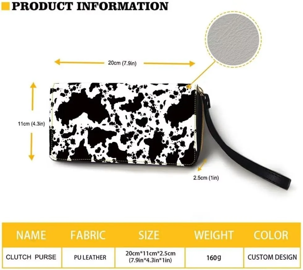 Wristlet Wallet for Women Black Cow Spots Pattern Zip Purse Leather Wallet Coin Purse for Men Card Holder Phone Organizer