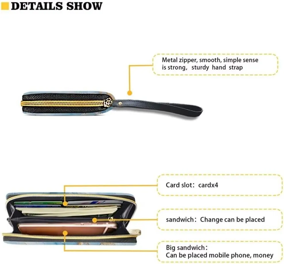 Wristlet Wallet for Women Leather Zip Around Clutch Travel Purse Fashion Travel Business Shopping Money Clips