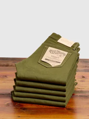 X060 13.5oz Olive Green Selvedge Denim - Spikes Fit