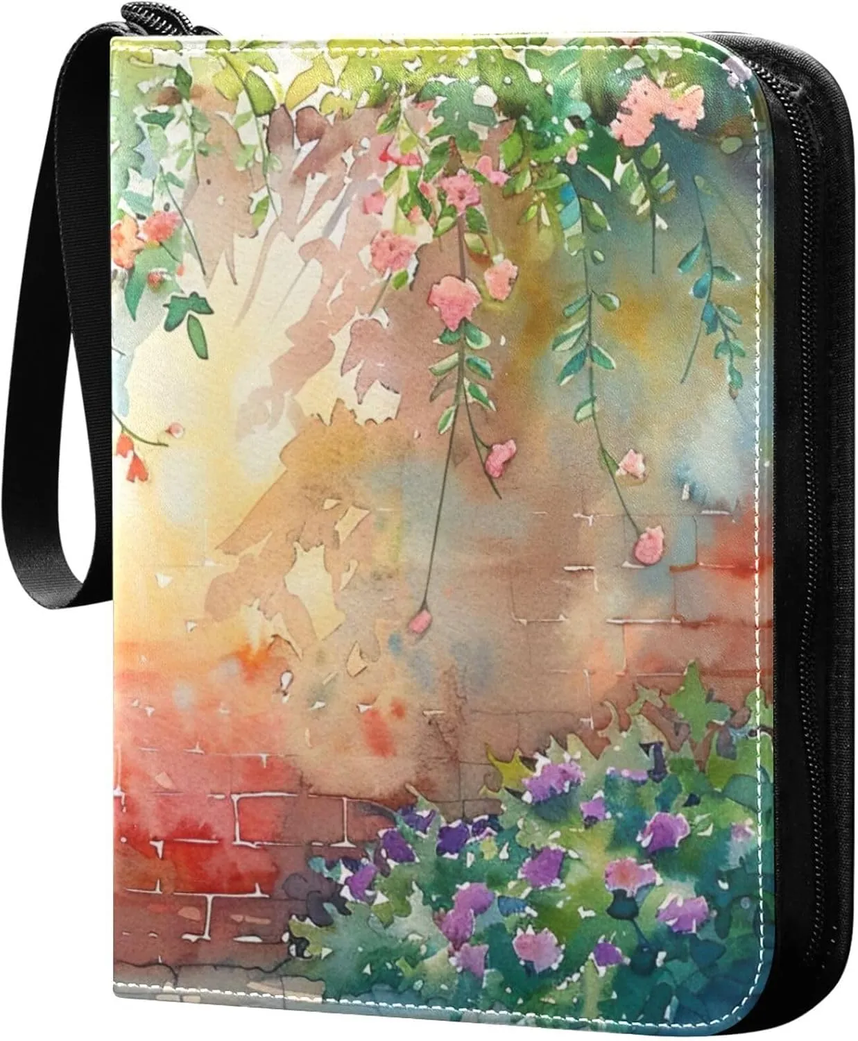 xigua Colorful Herbal Wildflower Card Binder 4-Pockets, Trading Card Binder 400 Pockets Baseball Card Binder Waterproof PU Leather Card Collection Binder for Games Card Album Card