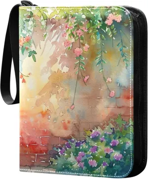 xigua Colorful Herbal Wildflower Card Binder 4-Pockets, Trading Card Binder 400 Pockets Baseball Card Binder Waterproof PU Leather Card Collection Binder for Games Card Album Card