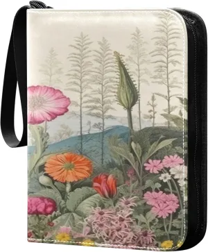 xigua Colorful Herbal Wildflower Card Binder 4-Pockets, Trading Card Binder 400 Pockets Baseball Card Binder Waterproof PU Leather Card Collection Binder for Games Card Album Card