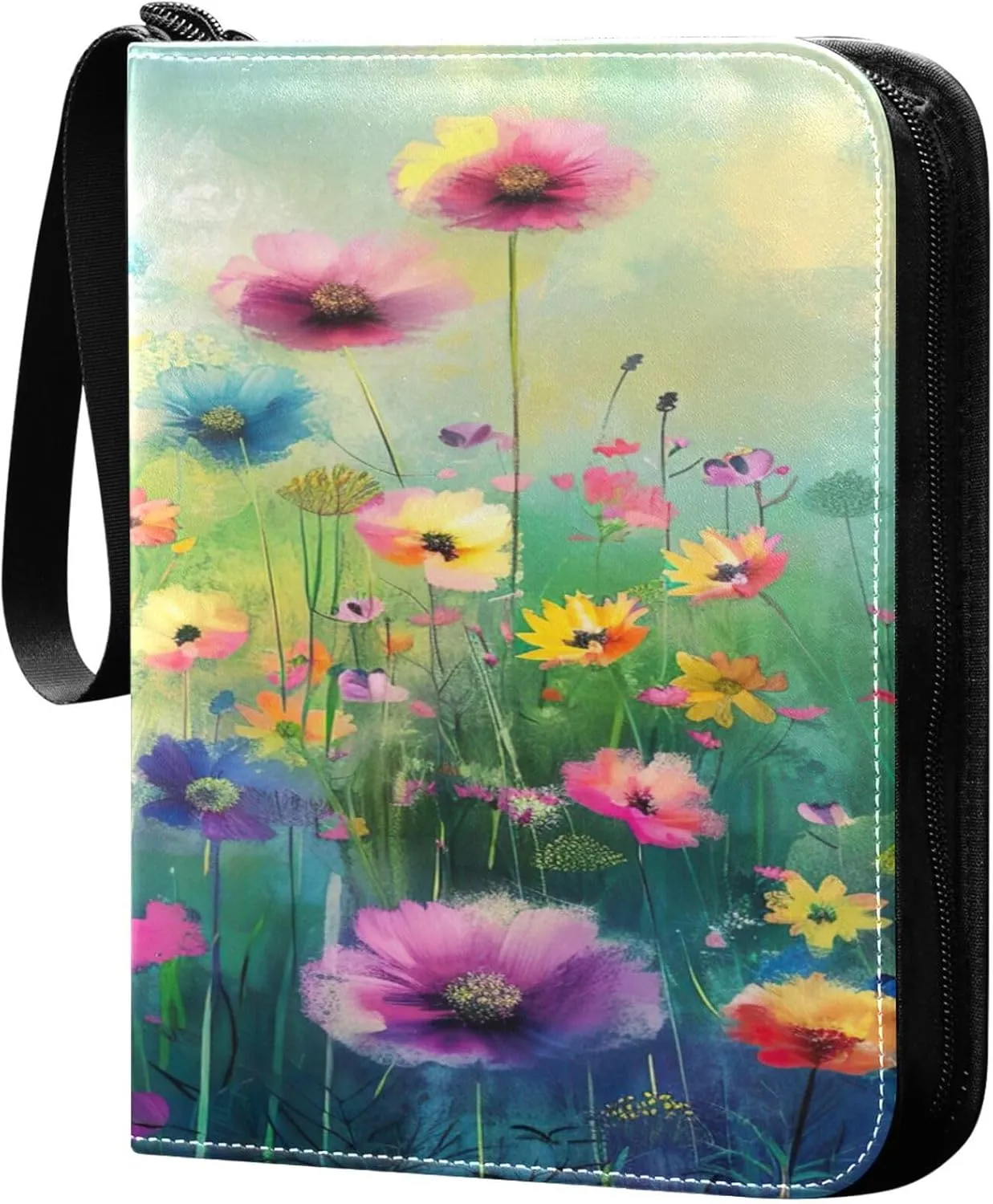 xigua Colorful Herbal Wildflower Card Binder 4-Pockets, Trading Card Binder 400 Pockets Baseball Card Binder Waterproof PU Leather Card Collection Binder for Games Card Album Card