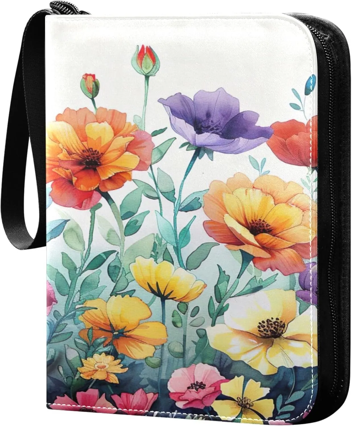 xigua Colorful Herbal Wildflower Card Binder 4-Pockets, Trading Card Binder 400 Pockets Baseball Card Binder Waterproof PU Leather Card Collection Binder for Games Card Album Card