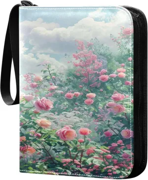 xigua Colorful Herbal Wildflower Card Binder 4-Pockets, Trading Card Binder 400 Pockets Baseball Card Binder Waterproof PU Leather Card Collection Binder for Games Card Album Card
