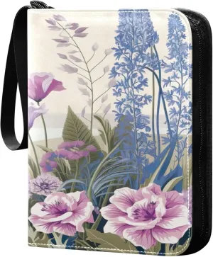 xigua Colorful Herbal Wildflower Card Binder 4-Pockets, Trading Card Binder 400 Pockets Baseball Card Binder Waterproof PU Leather Card Collection Binder for Games Card Album Card