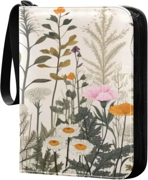 xigua Colorful Herbal Wildflower Card Binder 4-Pockets, Trading Card Binder 400 Pockets Baseball Card Binder Waterproof PU Leather Card Collection Binder for Games Card Album Card