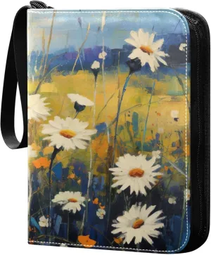xigua Colorful Herbal Wildflower Card Binder 4-Pockets, Trading Card Binder 400 Pockets Baseball Card Binder Waterproof PU Leather Card Collection Binder for Games Card Album Card