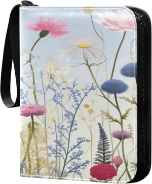 xigua Colorful Herbal Wildflower Card Binder 4-Pockets, Trading Card Binder 400 Pockets Baseball Card Binder Waterproof PU Leather Card Collection Binder for Games Card Album Card
