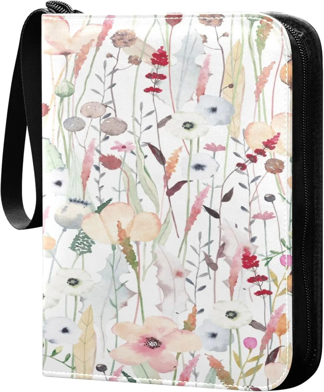 xigua Colorful Herbal Wildflower Card Binder 4-Pockets, Trading Card Binder 400 Pockets Baseball Card Binder Waterproof PU Leather Card Collection Binder for Games Card Album Card