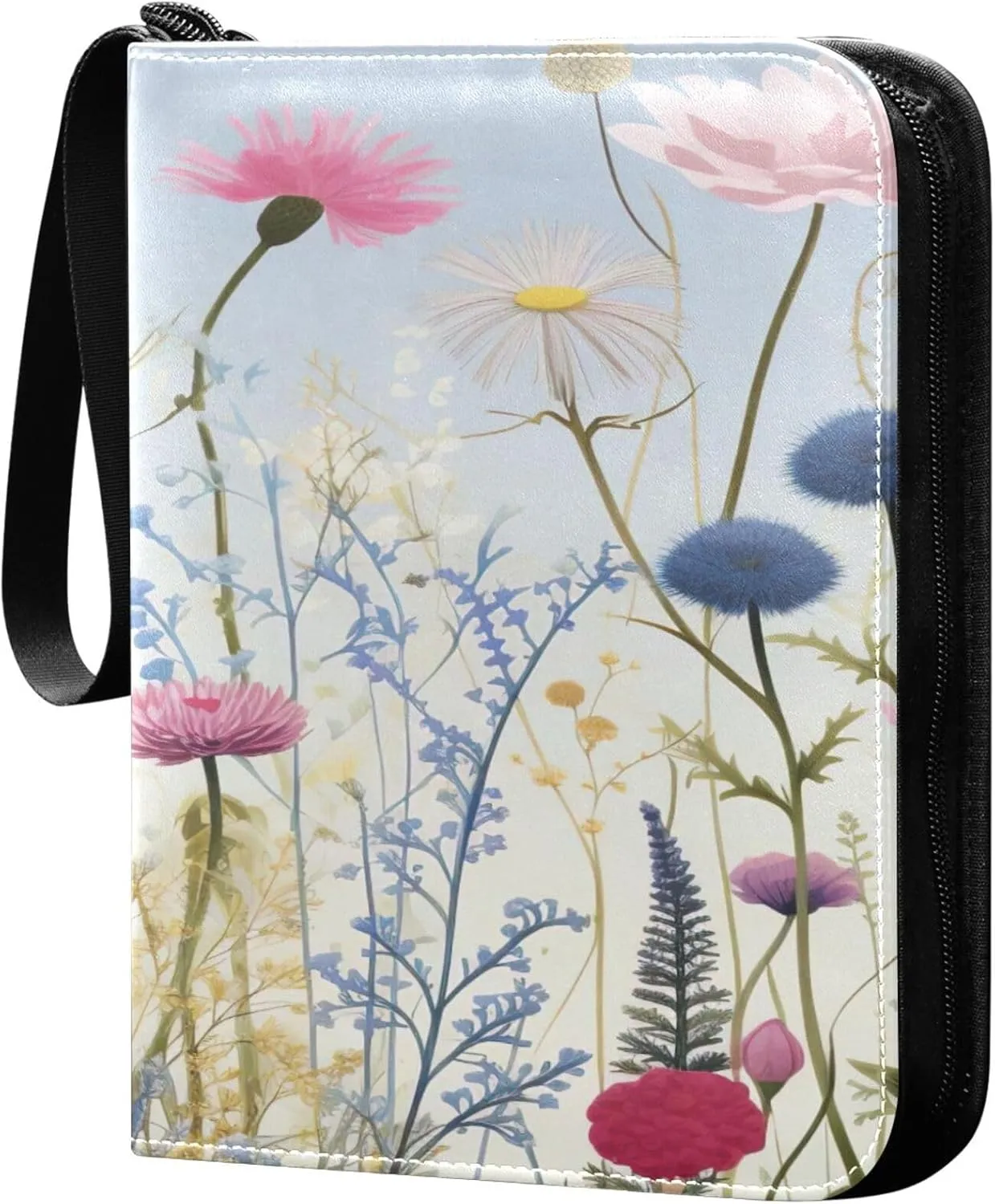 xigua Colorful Herbal Wildflower Card Binder 4-Pockets, Trading Card Binder 400 Pockets Baseball Card Binder Waterproof PU Leather Card Collection Binder for Games Card Album Card
