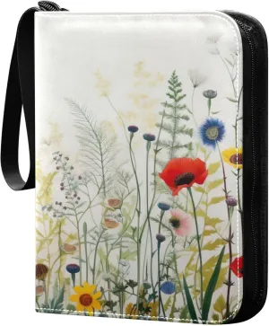 xigua Colorful Herbal Wildflower Card Binder 4-Pockets, Trading Card Binder 400 Pockets Baseball Card Binder Waterproof PU Leather Card Collection Binder for Games Card Album Card