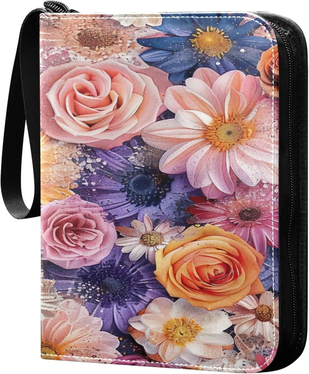 xigua Colorful Herbal Wildflower Card Binder 4-Pockets, Trading Card Binder 400 Pockets Baseball Card Binder Waterproof PU Leather Card Collection Binder for Games Card Album Card