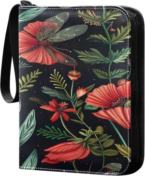 xigua Colorful Herbal Wildflower Card Binder 4-Pockets, Trading Card Binder 400 Pockets Baseball Card Binder Waterproof PU Leather Card Collection Binder for Games Card Album Card